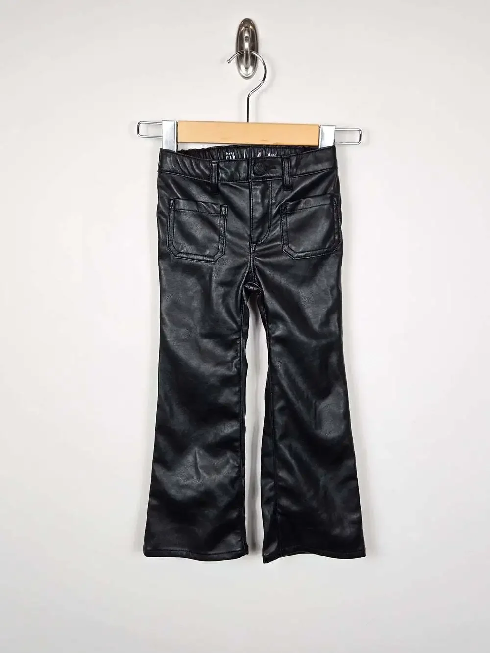 Baby Gap Girls Size 4 Black Faux Leather Flare Pants Y2K
